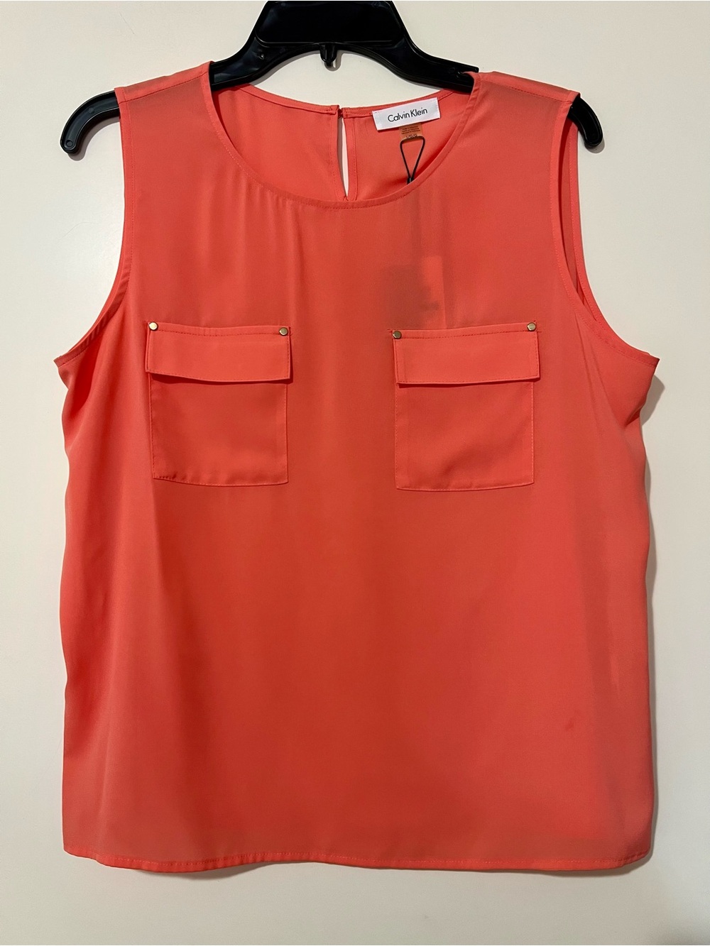 NWT Calvin Klein Coral-Orange Sleeveless Pocket Shell Top